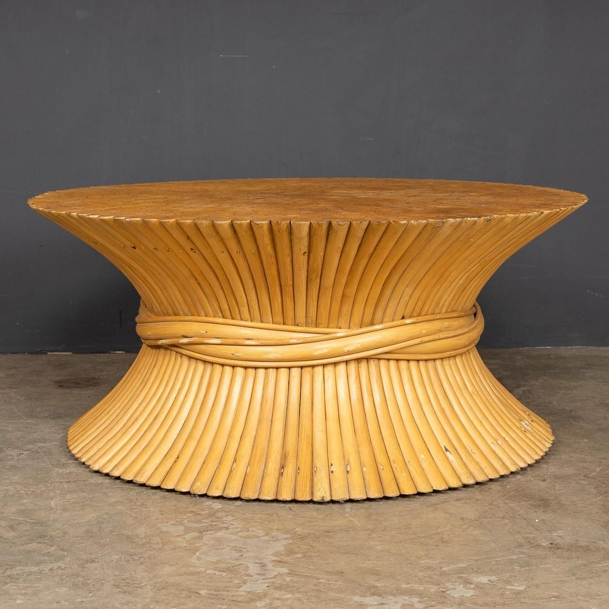 20th Century "Sheaf Of Wheat" Coffee Table By Mcguire, C.1970 photo for sale