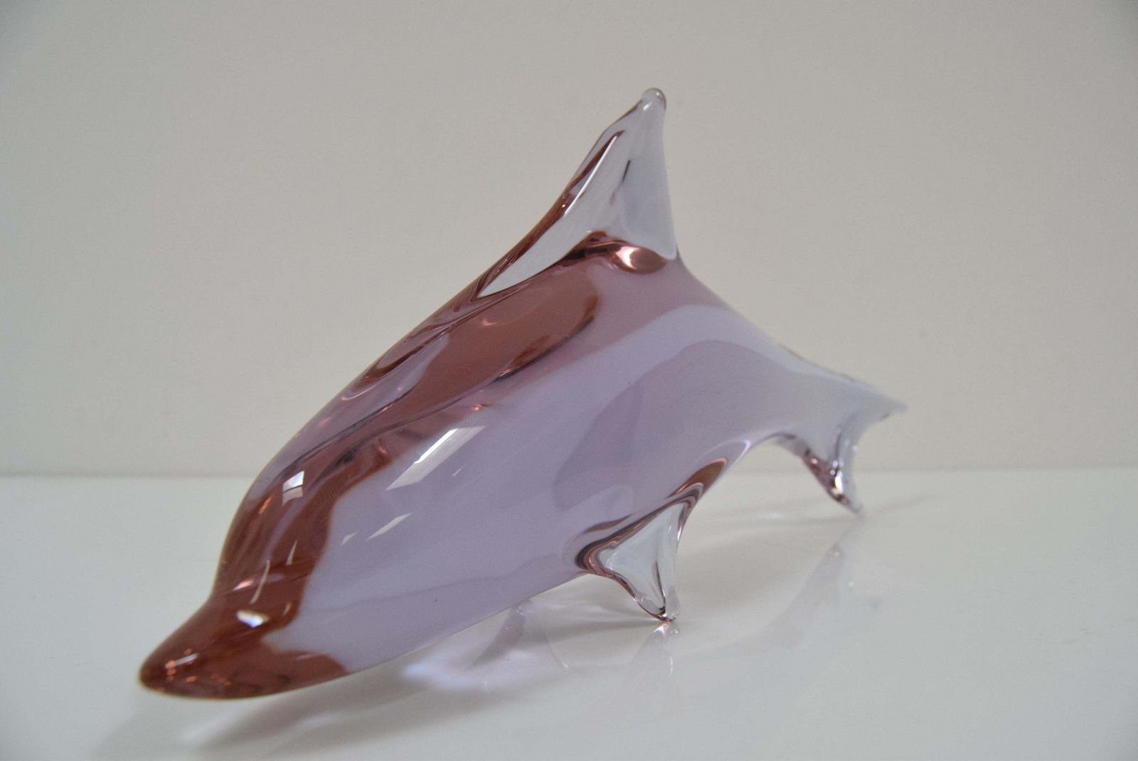 Mid Century Art Glass Dolphin Sculpture By Miloslav Janků For Zelezný Brod,1960 photo for sale