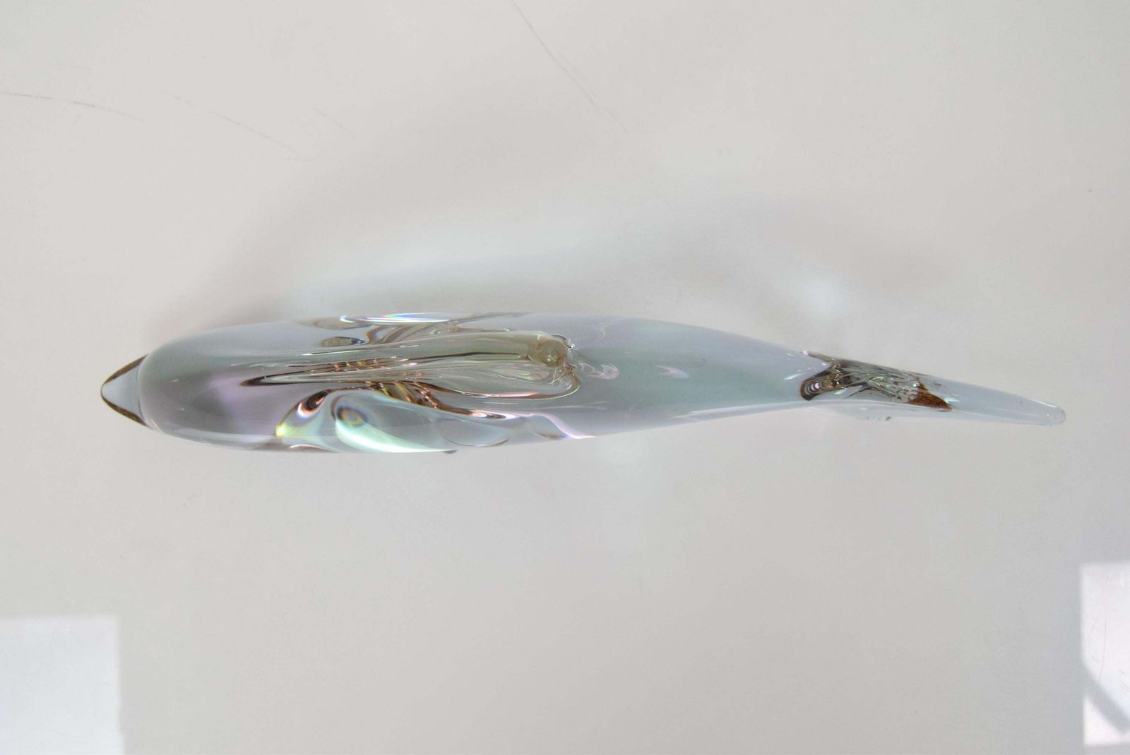 Mid Century Art Glass Dolphin Sculpture By Miloslav Janků For Zelezný Brod,1960 photo vintage