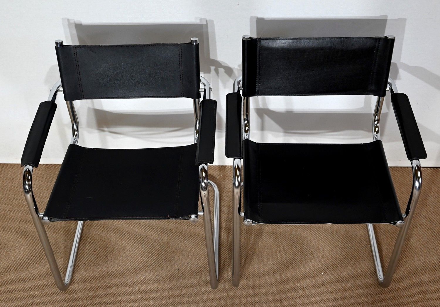 Pair Of Armchairs In Leather And Chromed Metal, After M. Breuer   1970s photo buy