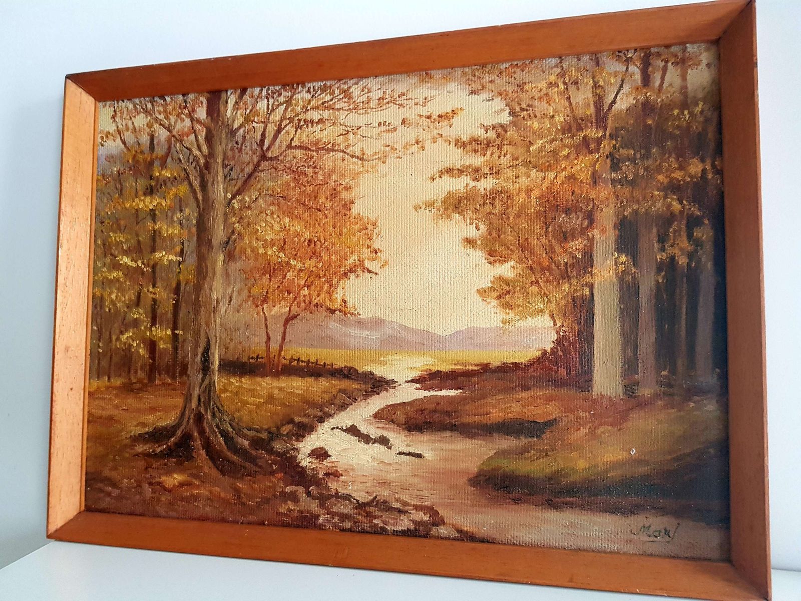 Beautiful Mid Century Oil On Canvas Autumnal Landscape photo 75.0