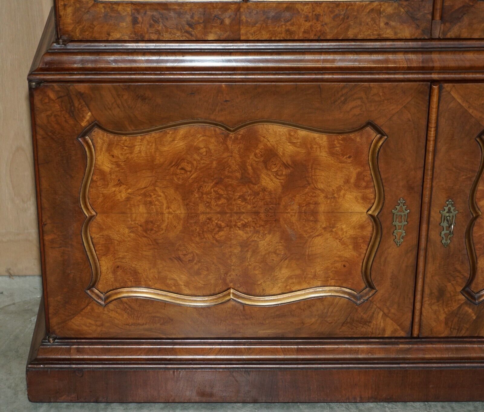 Sublime Antique Victorian Burr Walnut Library Bookcase With Gothic Glazed Doors photo buy