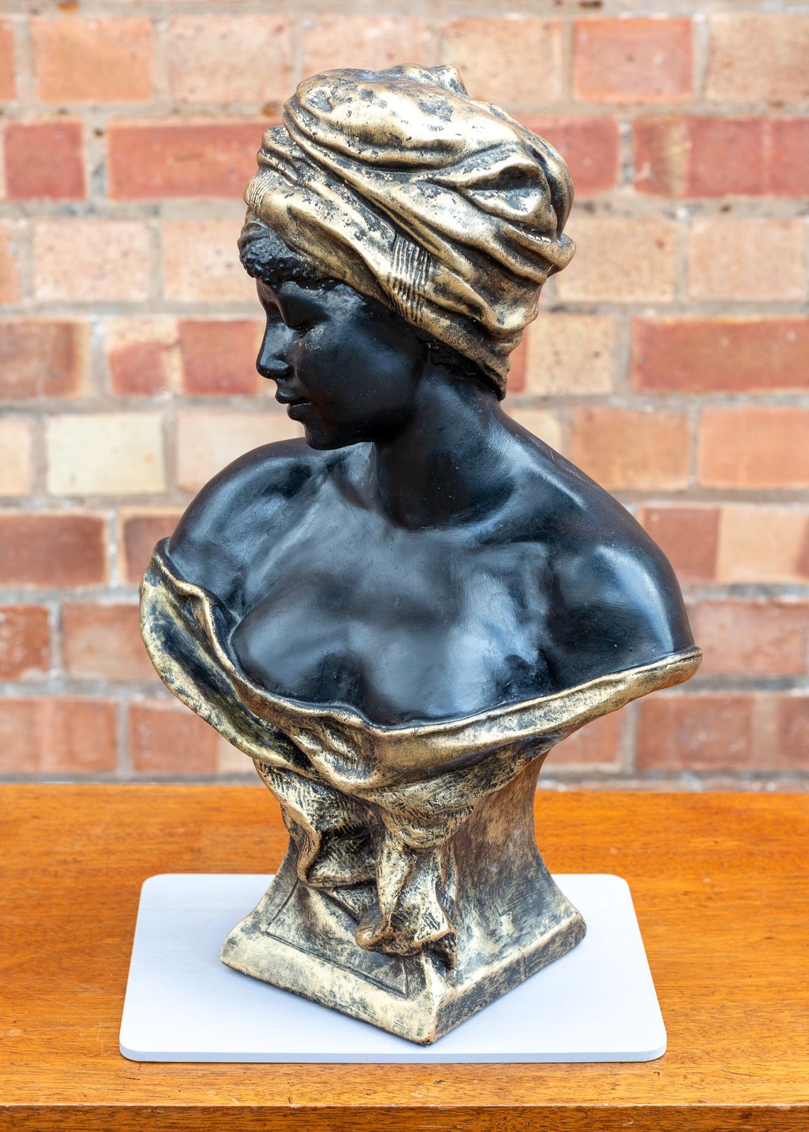 Orientalist Friedrich Goldscheider Bust Terracotta 1800s Large Art Deco Nouveau Bust Sculpture Statue Black Gold photo furniture
