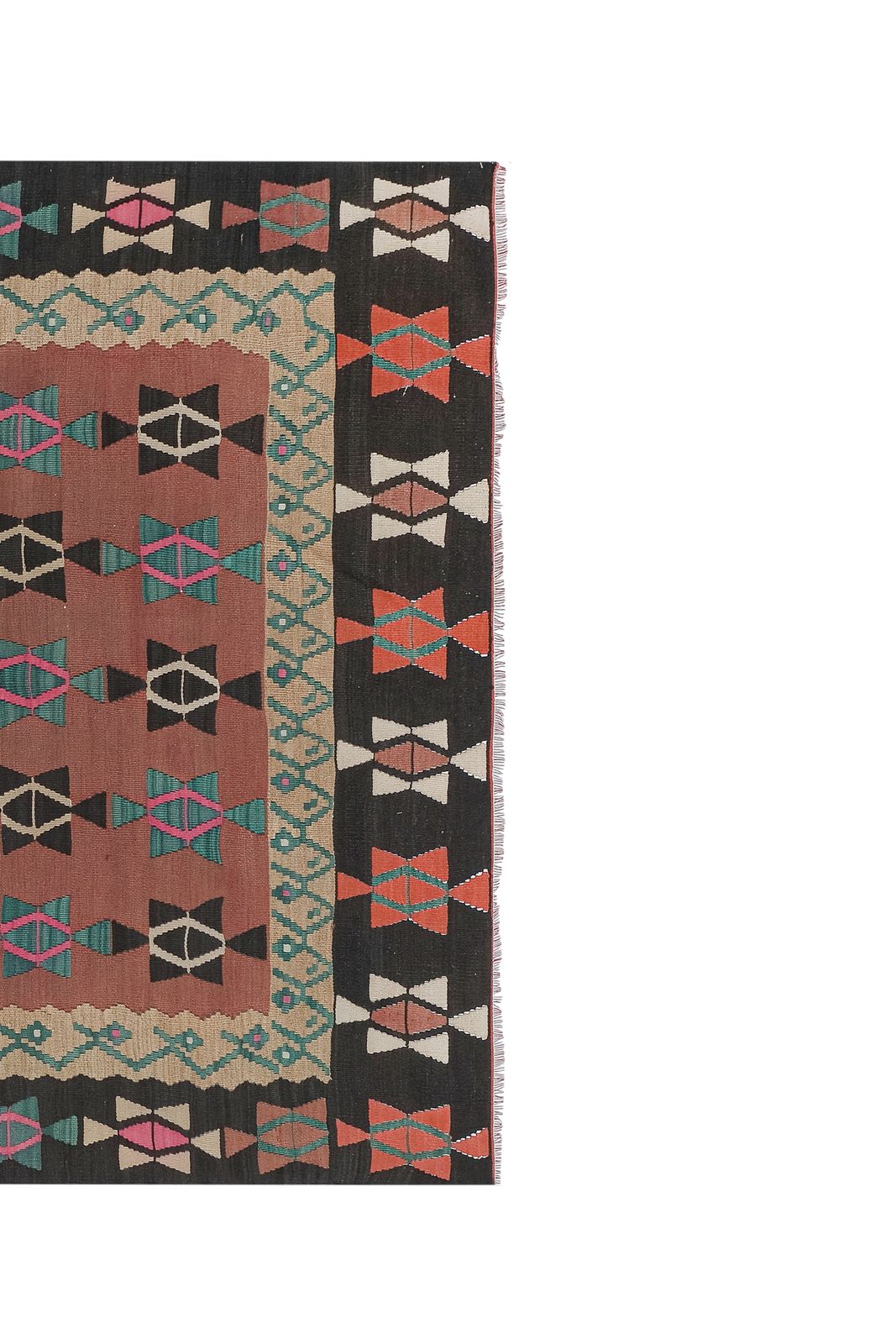 Textiles 70s Vibrant Colors Striped Design Turkish Kilim Rug photo