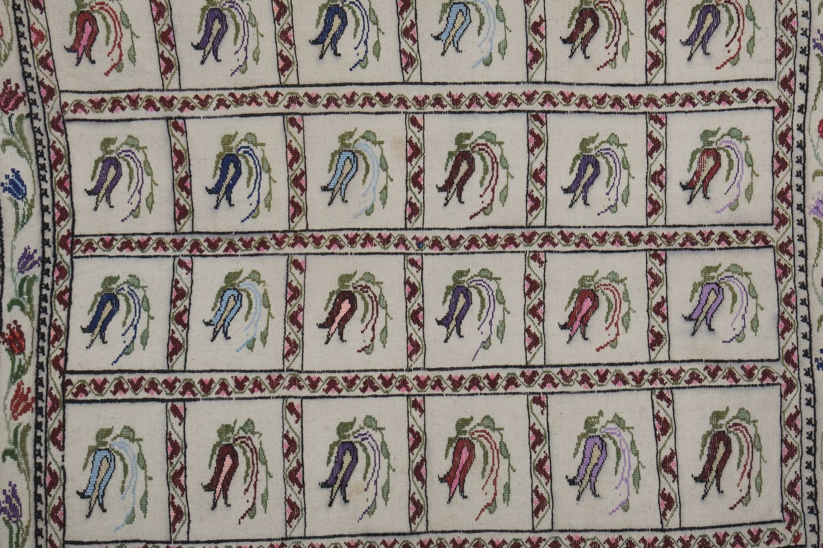 Vintage Aubusson Tulip Motif Kilim Rug photo for sale