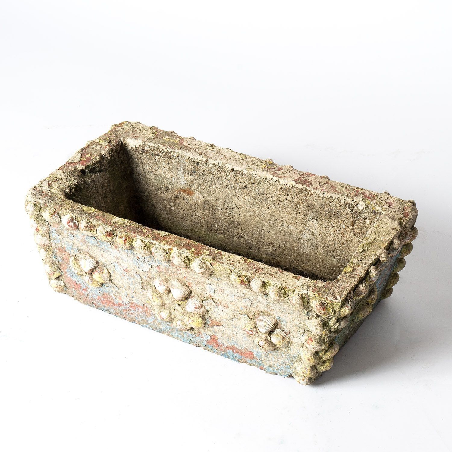 Vintage French Painted Cast Stone Sea Shell Planter Jardiniere, C. 1950s Mid Century photo vintage