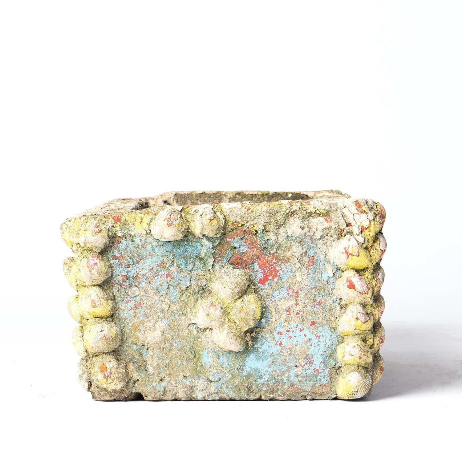 photo furniture Vintage French Painted Cast Stone Sea Shell Planter Jardiniere, C. 1950s Mid Century