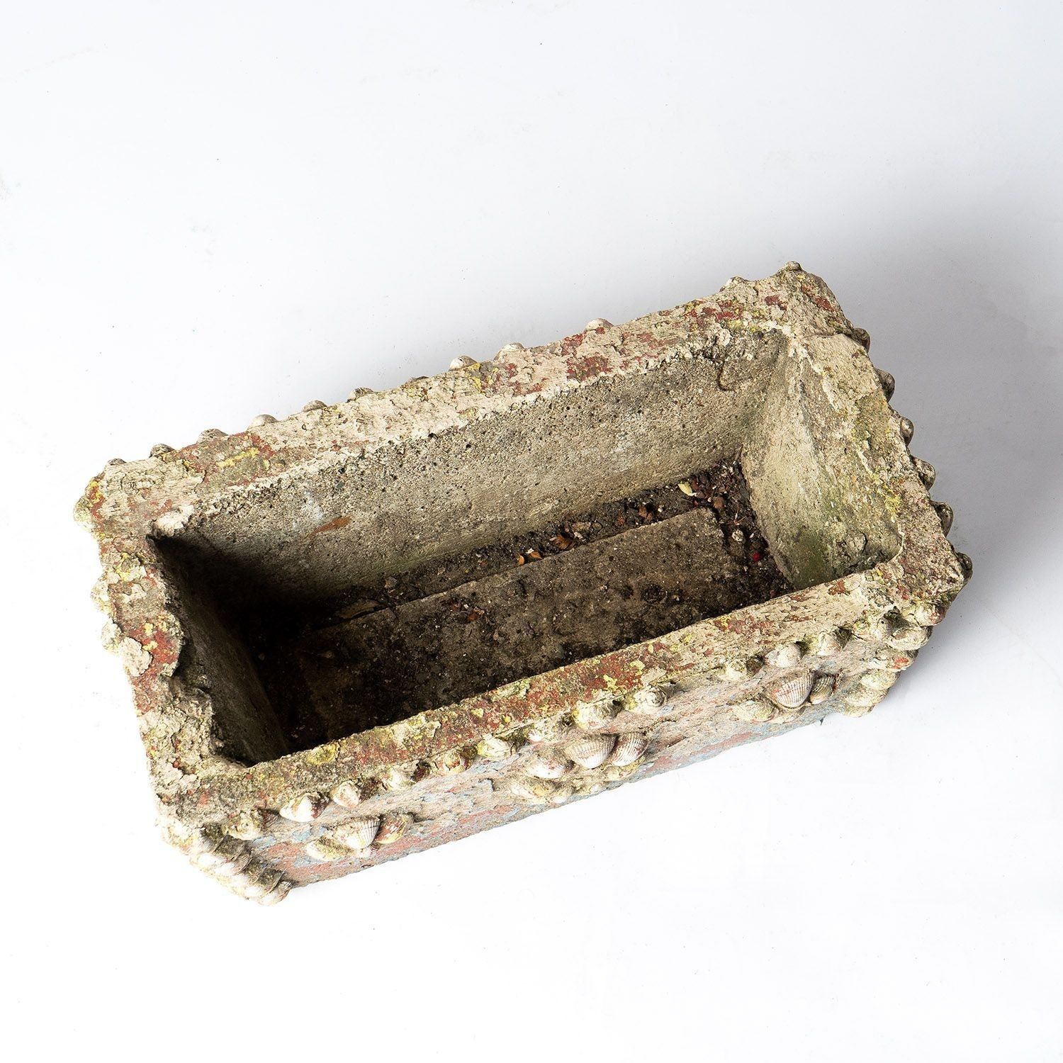 Garden Decor Vintage French Painted Cast Stone Sea Shell Planter Jardiniere, C. 1950s Mid Century photo