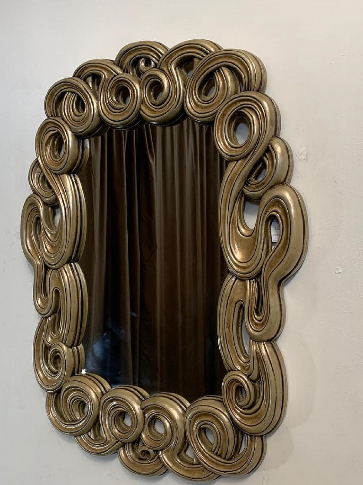 Mirror With Filiform Lines In Lacquered And Gilded Resin For Lam Lee Group 1990s photo vinterior