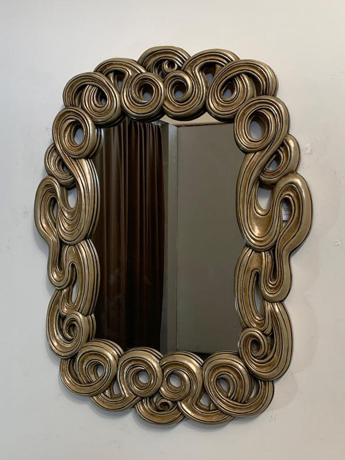 Mirror With Filiform Lines In Lacquered And Gilded Resin For Lam Lee Group 1990s photo buy