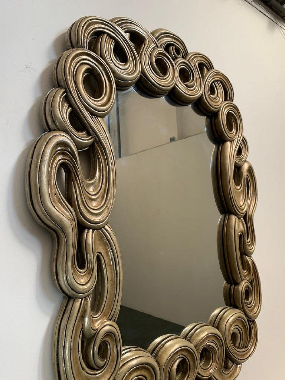 2246.4 Mirror With Filiform Lines In Lacquered And Gilded Resin For Lam Lee Group 1990s photo