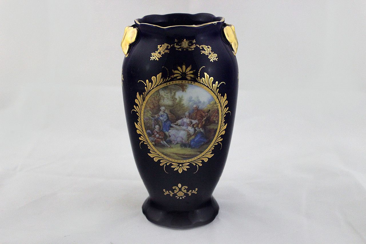 Blue Ceramic Vase With Napoleon III Decoration Late 19th Century photo vintage
