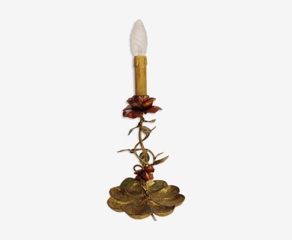 Table Lamp In Wrought Iron And Gold Leaf France 1950s