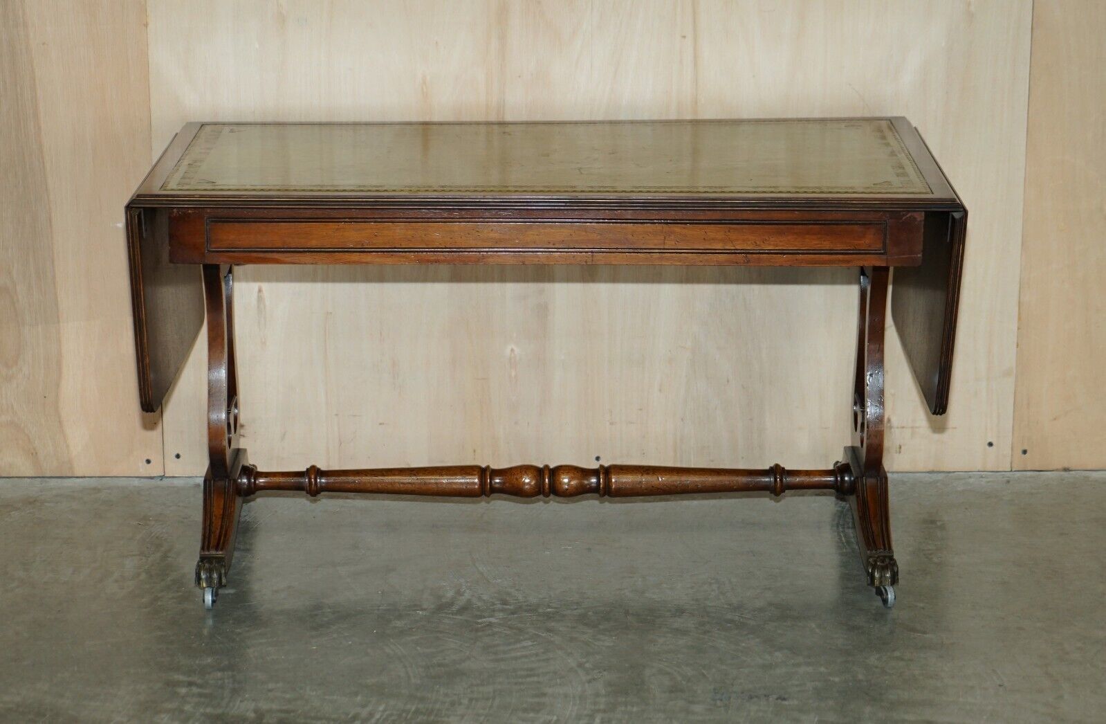 Very Large Vintage Bevan Funnell Extending Green Leather Coffee Cocktail Table photo furniture