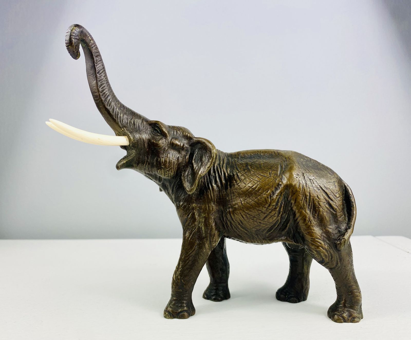 Sculpture Of A Bronze Elephant With Trunk Extended, Made In Austria Circa 1900. photo 200.0