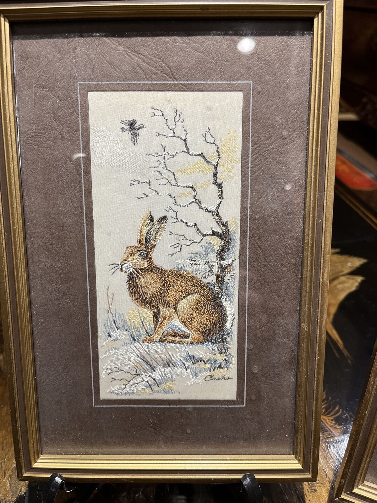 Pair Of Silk Pictures Of Animals We Ship Worldwide photo for sale