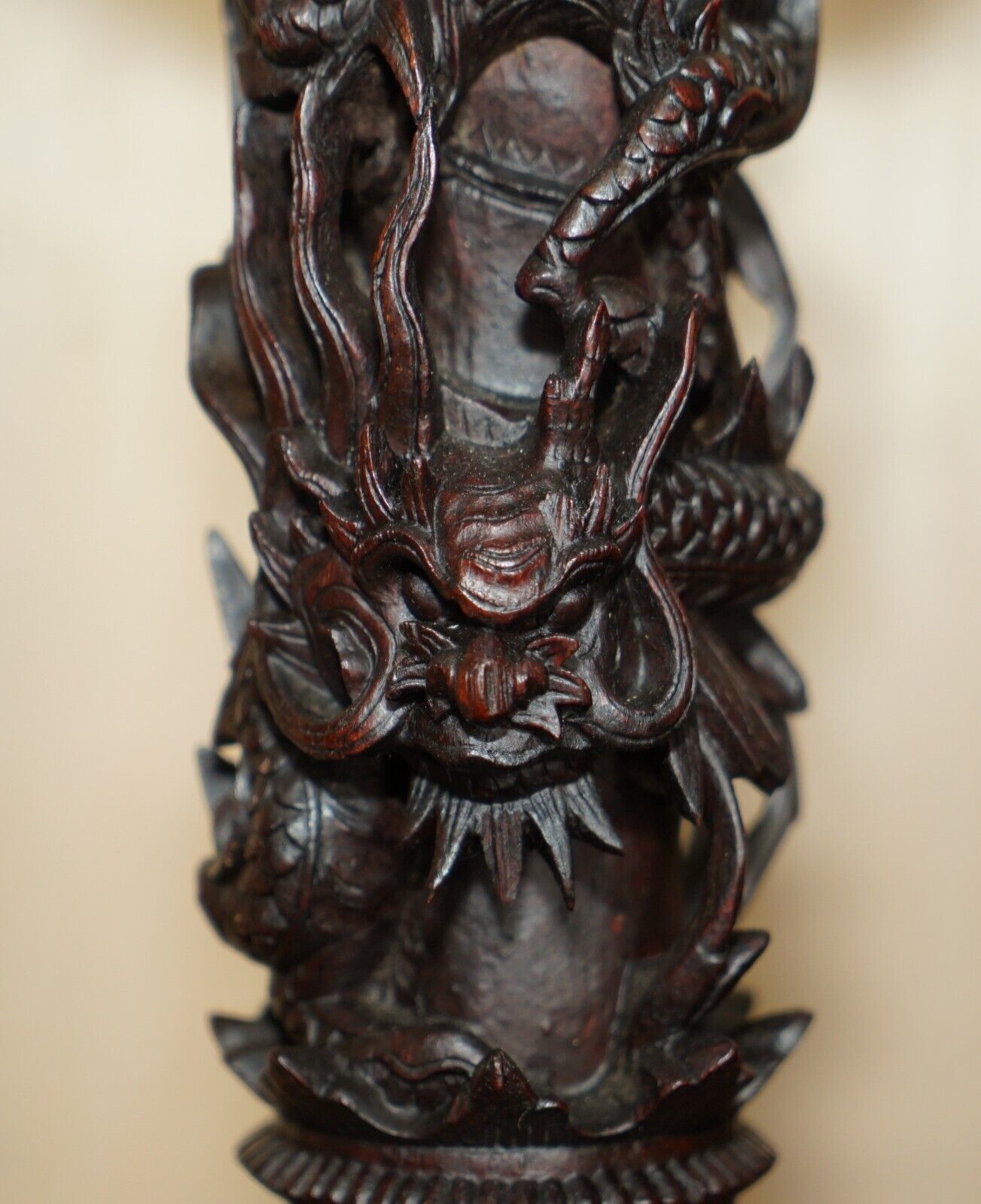 Stunning Chinese Export Hand Carved Wood Dragon Mantle Clock & Candlesticks photo 1850.0