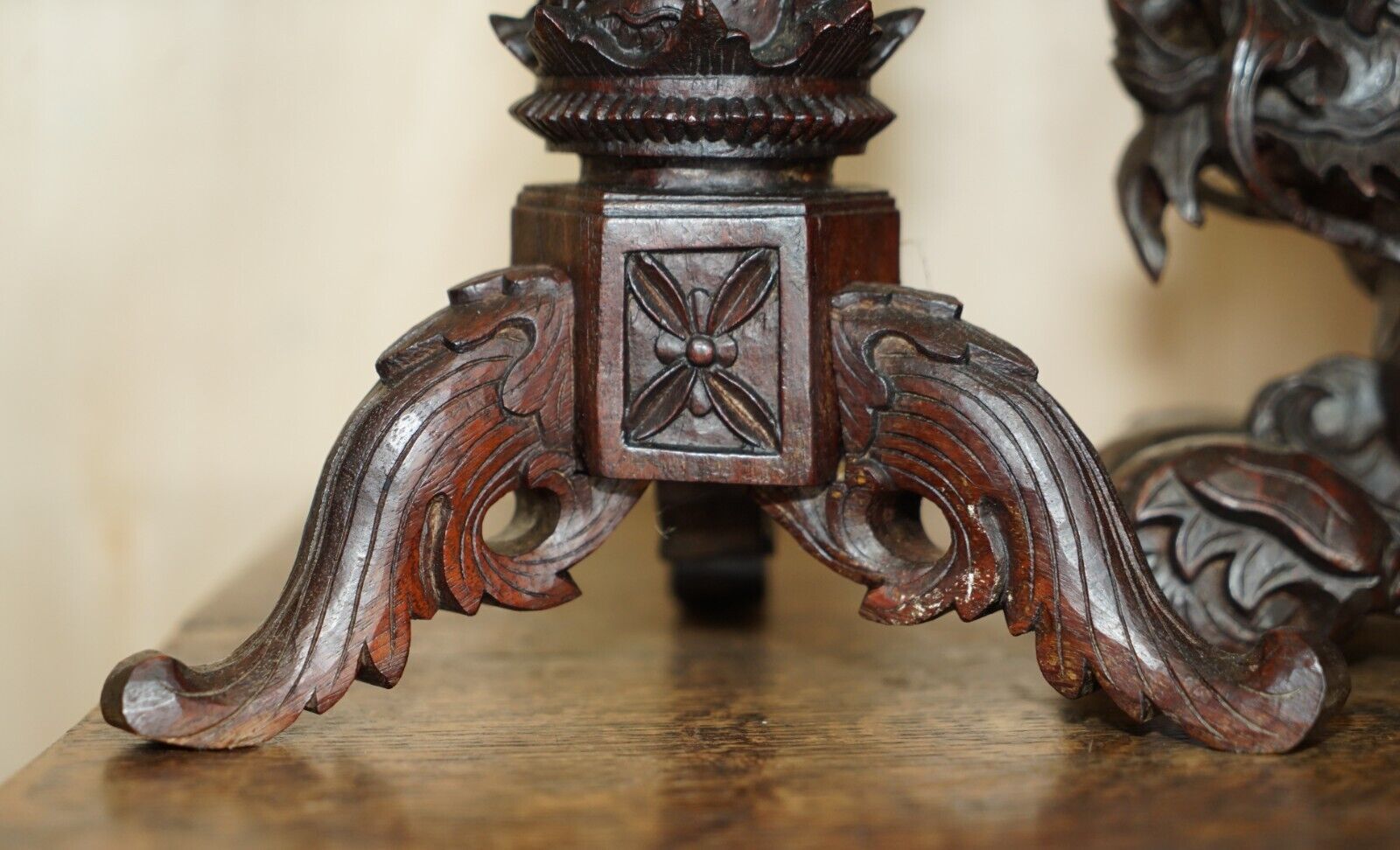 Stunning Chinese Export Hand Carved Wood Dragon Mantle Clock & Candlesticks photo vinterior