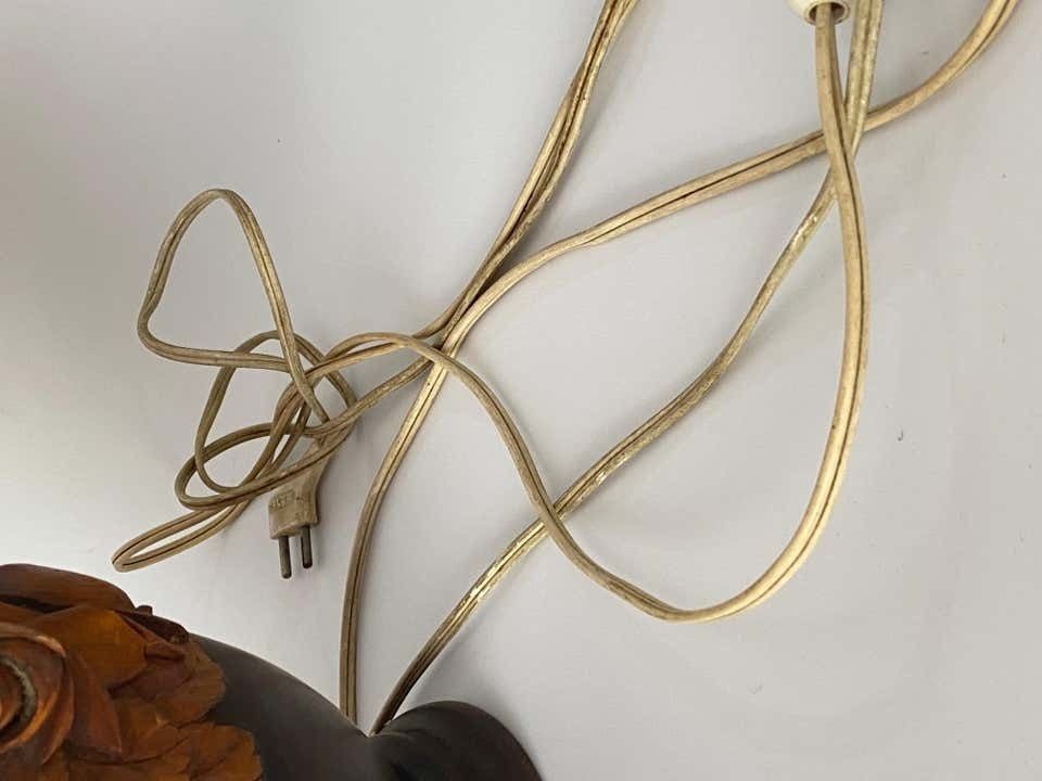 Wood Hand Carved Table Lamp, Art Deco Period, France, Circa 1940 photo 491.0