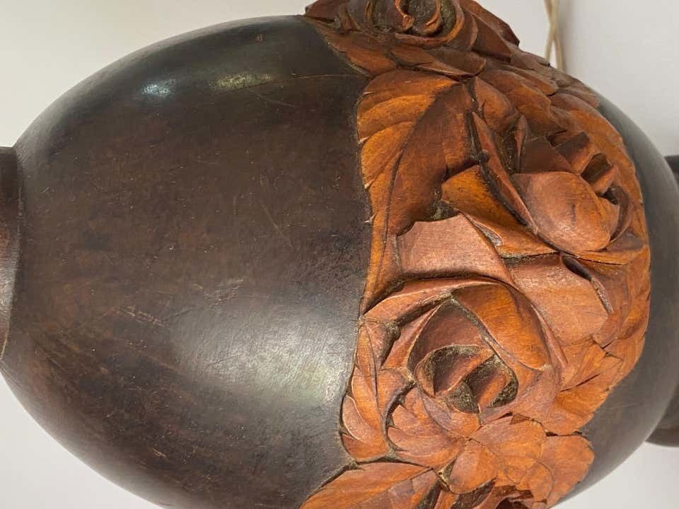 Wood Hand Carved Table Lamp, Art Deco Period, France, Circa 1940 photo vintage