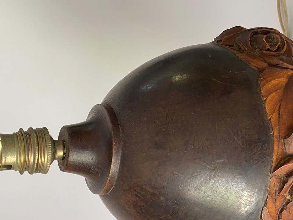 photo furniture Wood Hand Carved Table Lamp, Art Deco Period, France, Circa 1940