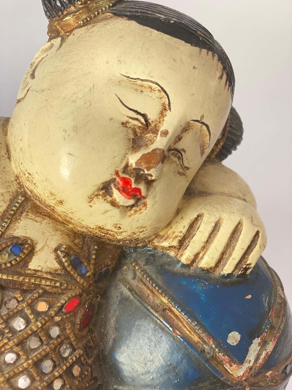 Sculpture In Wood, Chinese, White Color, China Circa 1960 photo vinterior