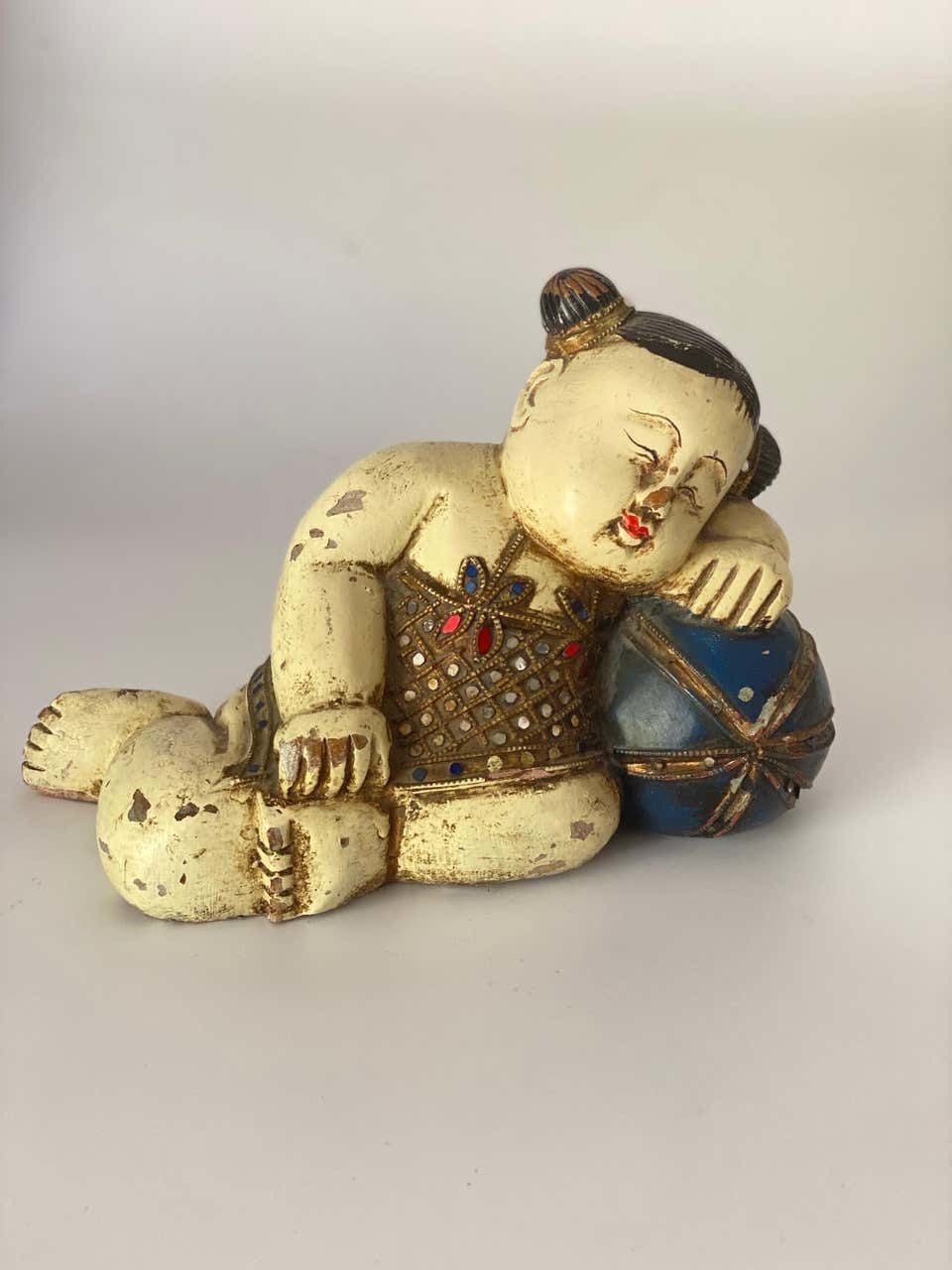 Home Decor Sculpture In Wood, Chinese, White Color, China Circa 1960 photo