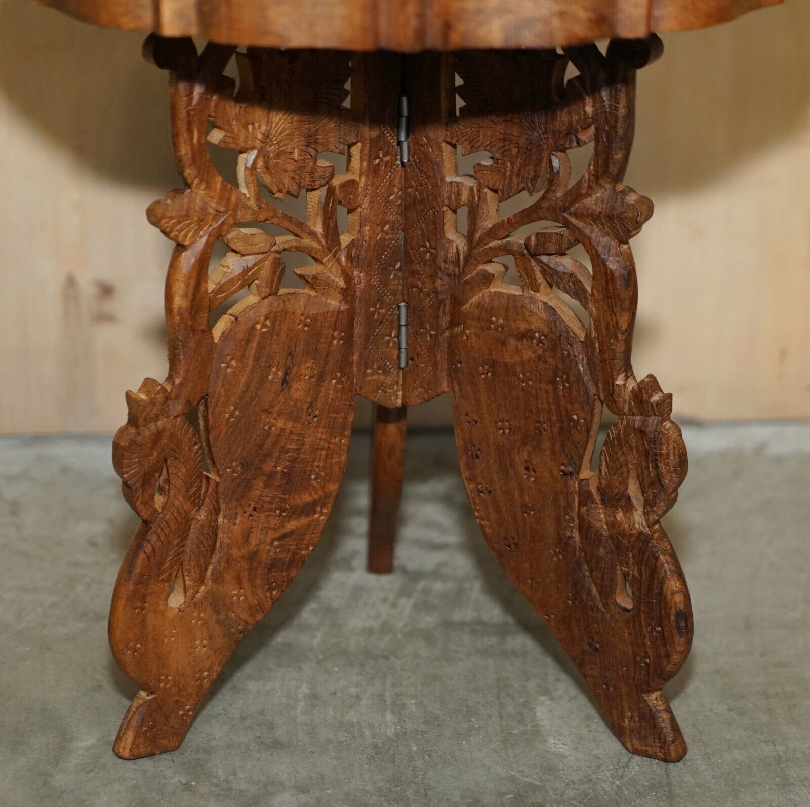 Fine Carved Burmese Antique Octagonal Side End Lamp Wine Folding Table Liberty photo Furniture