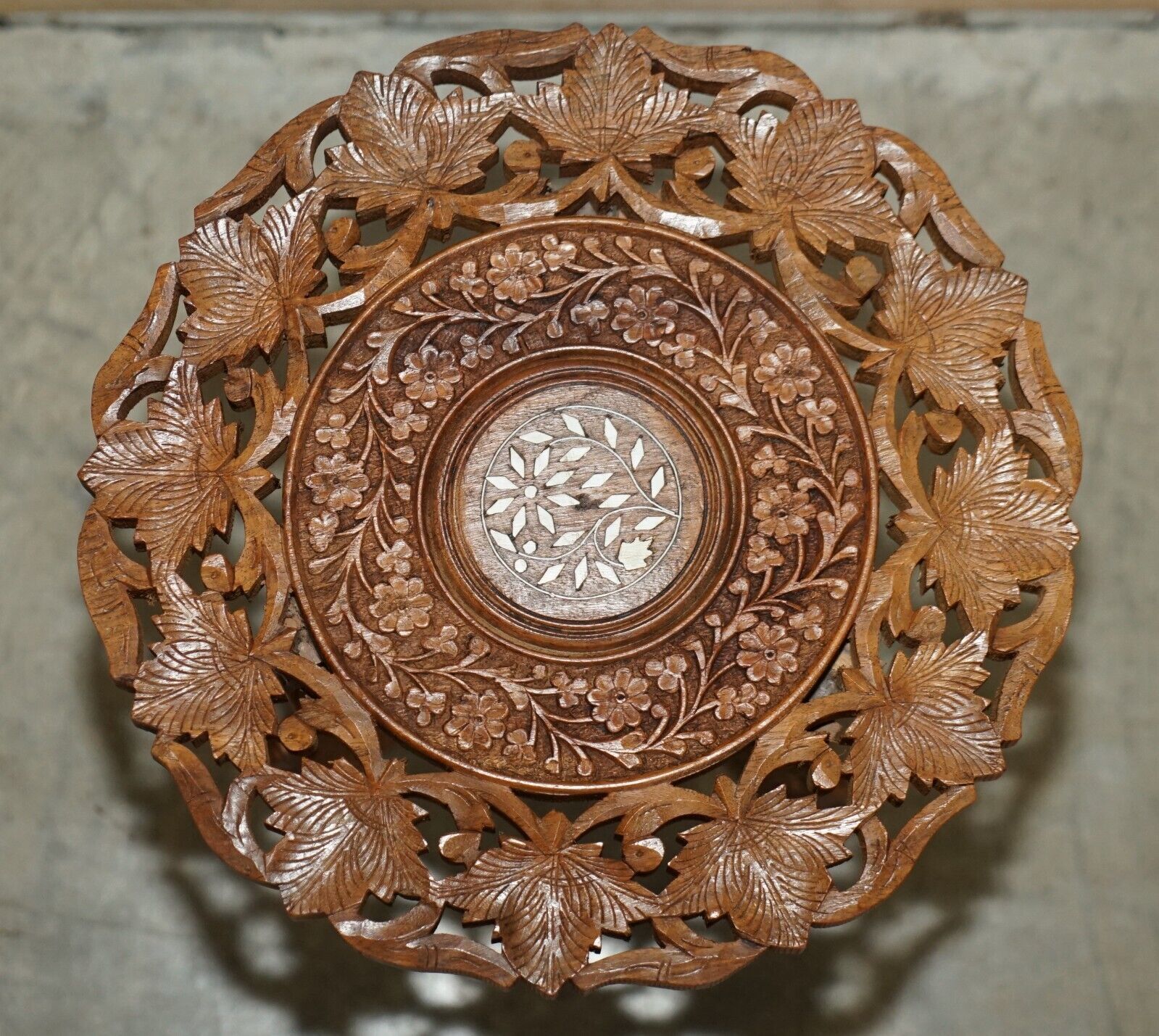Fine Carved Burmese Antique Octagonal Side End Lamp Wine Folding Table Liberty photo buy