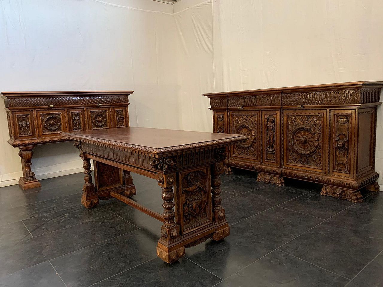Walnut Table In Neo Renaissance Style, Late 19th Century photo vintage