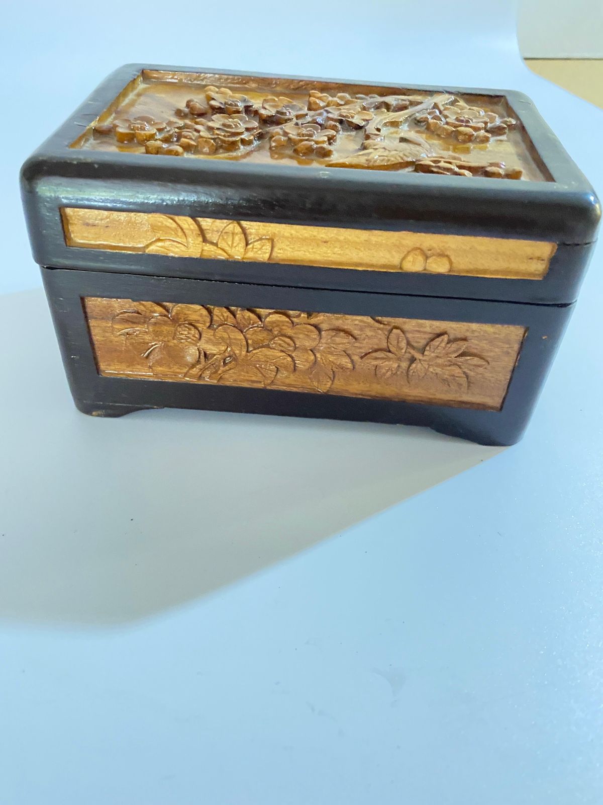 photo furniture Chinese Decorative Or Jewelry Box, In Carved Wood, Trees And Birds Decor, China