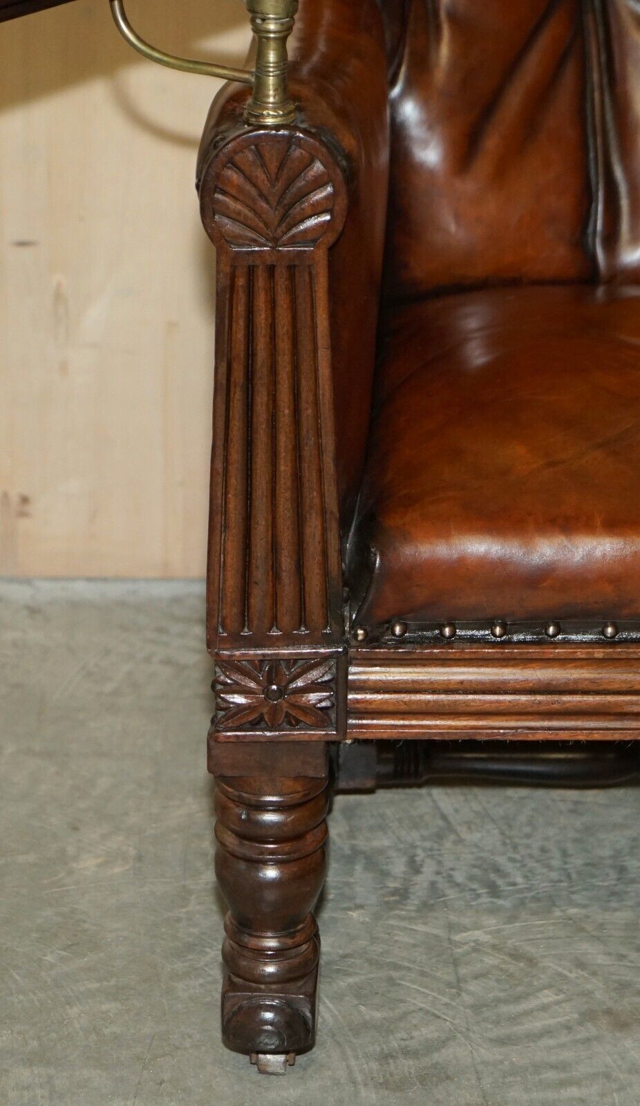 Ntique Regency 1810 Restored Brown Leather Chesterfield Armchair Reading Slope photo 9500.0