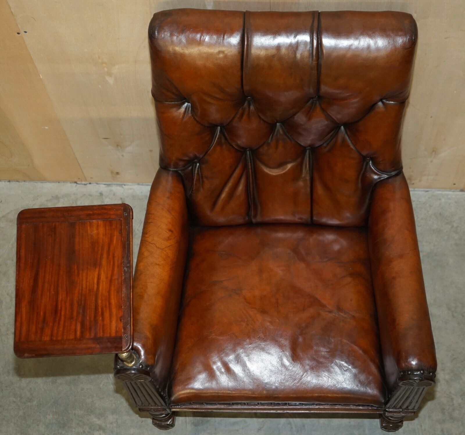 Ntique Regency 1810 Restored Brown Leather Chesterfield Armchair Reading Slope photo vintage
