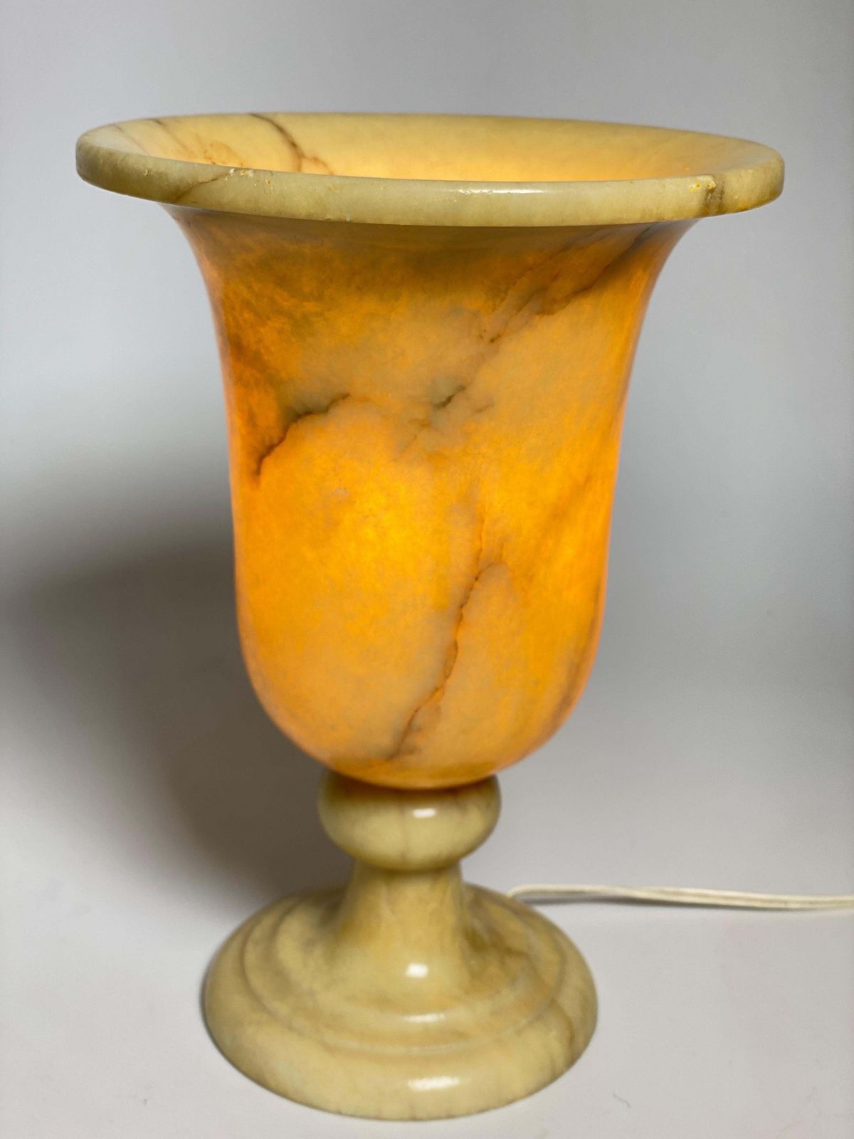 photo for sale Art Deco Alabaster Urn Uplighter Lamp  White And Yelow Color  France  Circa 1940