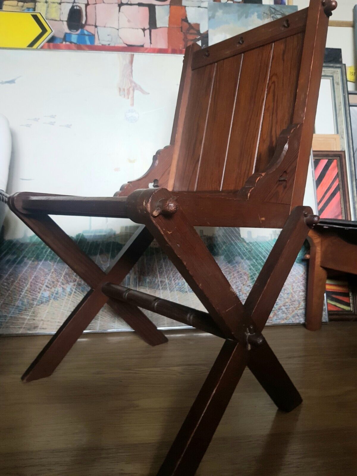 Gothic Arts Crafts Pugin Style Antique X Frame Chair Two Available photo for sale