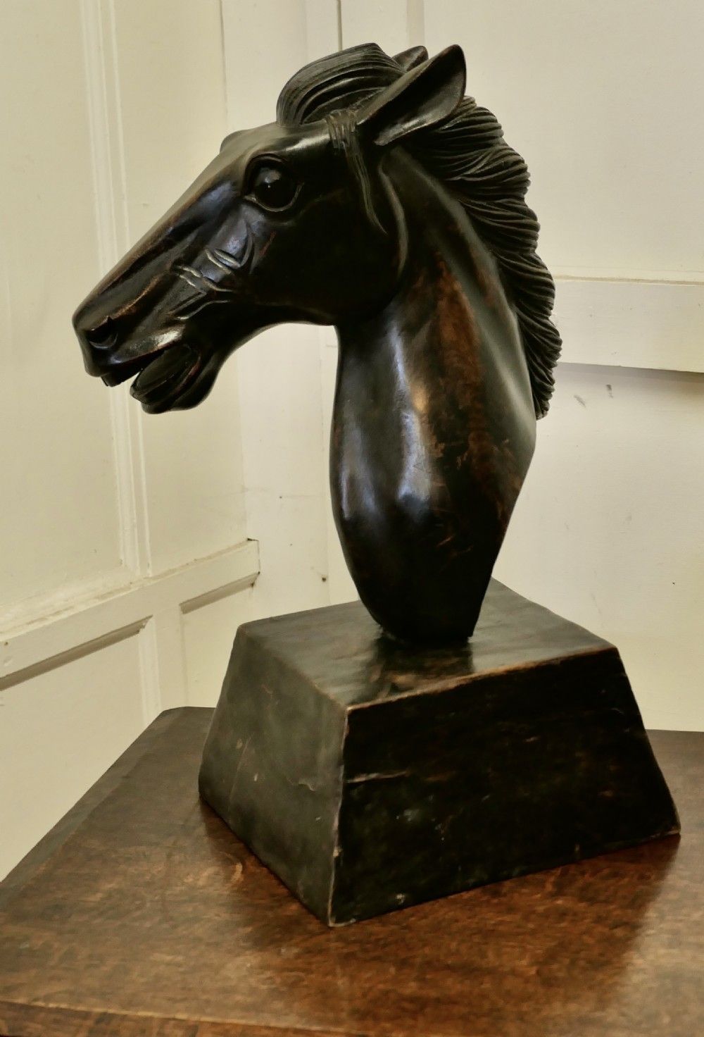 Large Carved Wooden Horse Head photo for sale