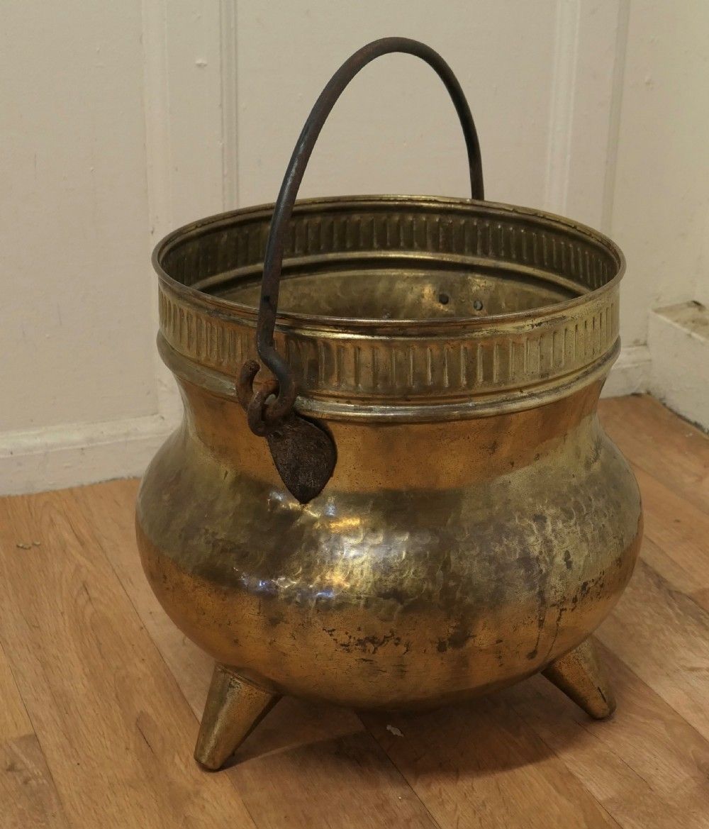 19th Century Pot Belly, Brass Coal Bucket On Feet photo Home Decor