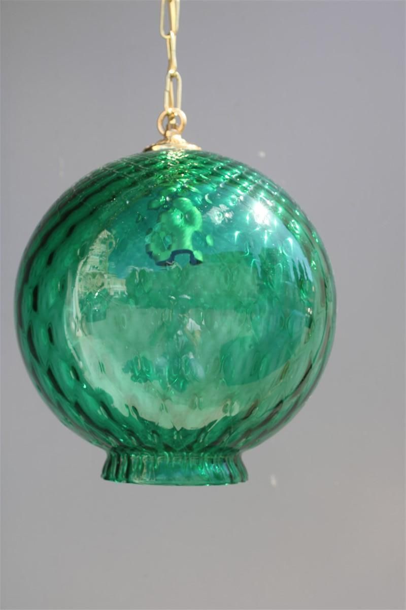 Round Green Lantern Italian Design Murano Glass Brass Parts Venini, 1950s photo 1943.0