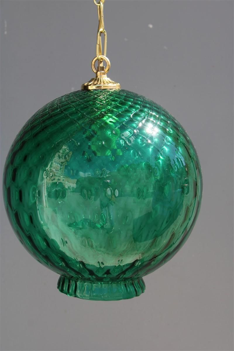 Round Green Lantern Italian Design Murano Glass Brass Parts Venini, 1950s photo vinterior
