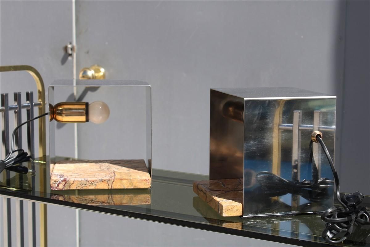 Minimal Square Steel Italian Table Lamp Brass Marble Silver Gold, 1970s photo furniture