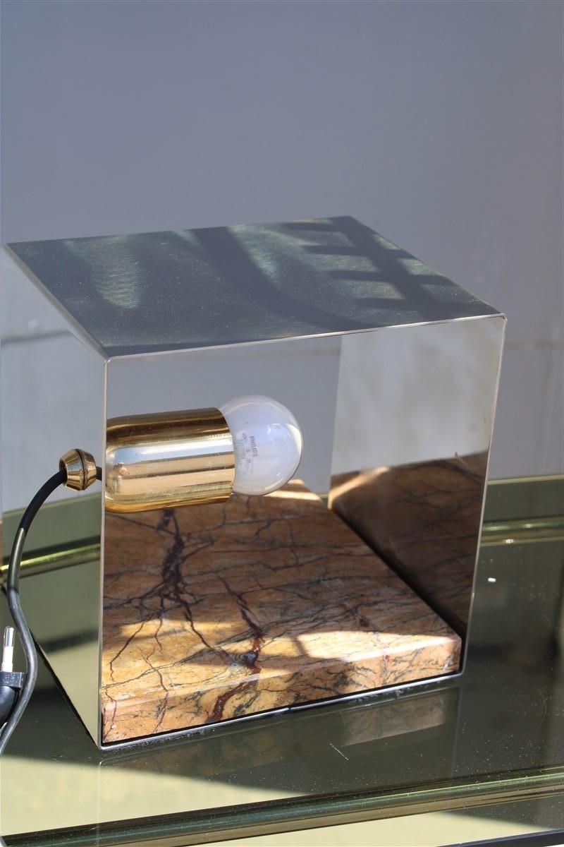 Lighting Minimal Square Steel Italian Table Lamp Brass Marble Silver Gold, 1970s photo