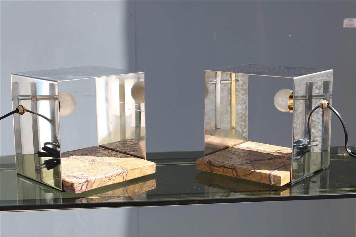 2051.0 Minimal Square Steel Italian Table Lamp Brass Marble Silver Gold, 1970s photo