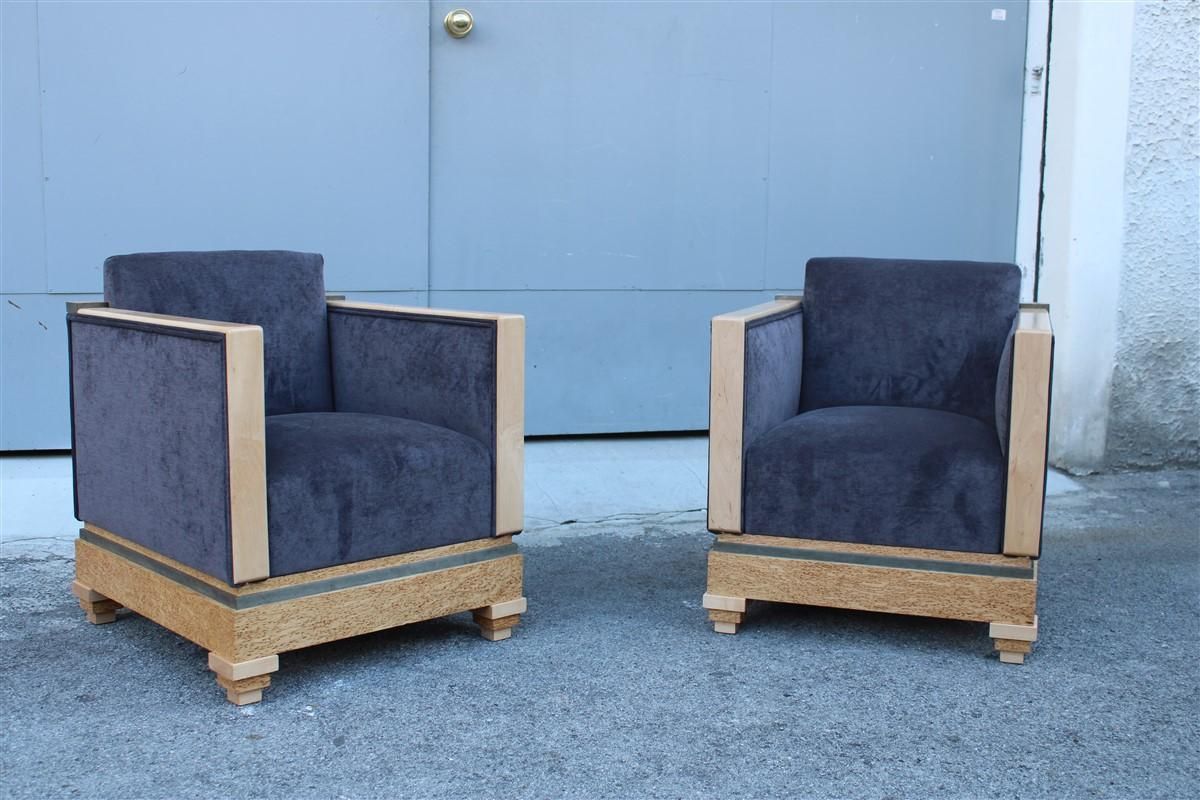 Art Decò Cockpit Armchairs In Maple Birch Burl 1930 Gray Velvet Italian Design photo 6262.0