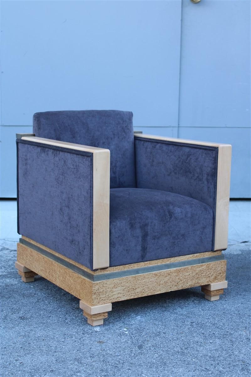 Art Decò Cockpit Armchairs In Maple Birch Burl 1930 Gray Velvet Italian Design photo buy