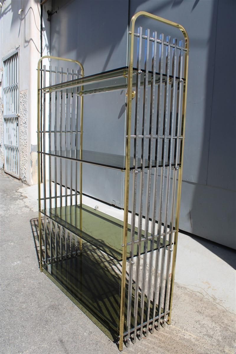 Romeo Rega 1970s Italian Shelf In Brass And Chrome Minimalist Glass Shelves photo vinterior