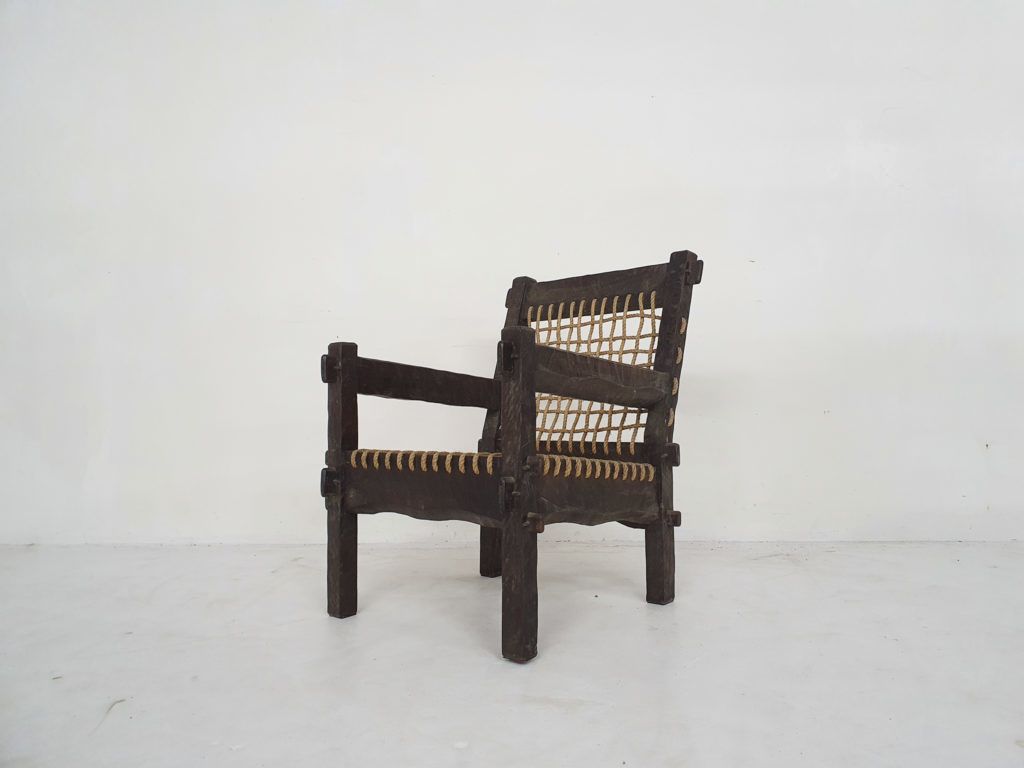 Unieke Loungestoel Van Massief Eiken En Touw, Nederland, Ca. Jaren 1960