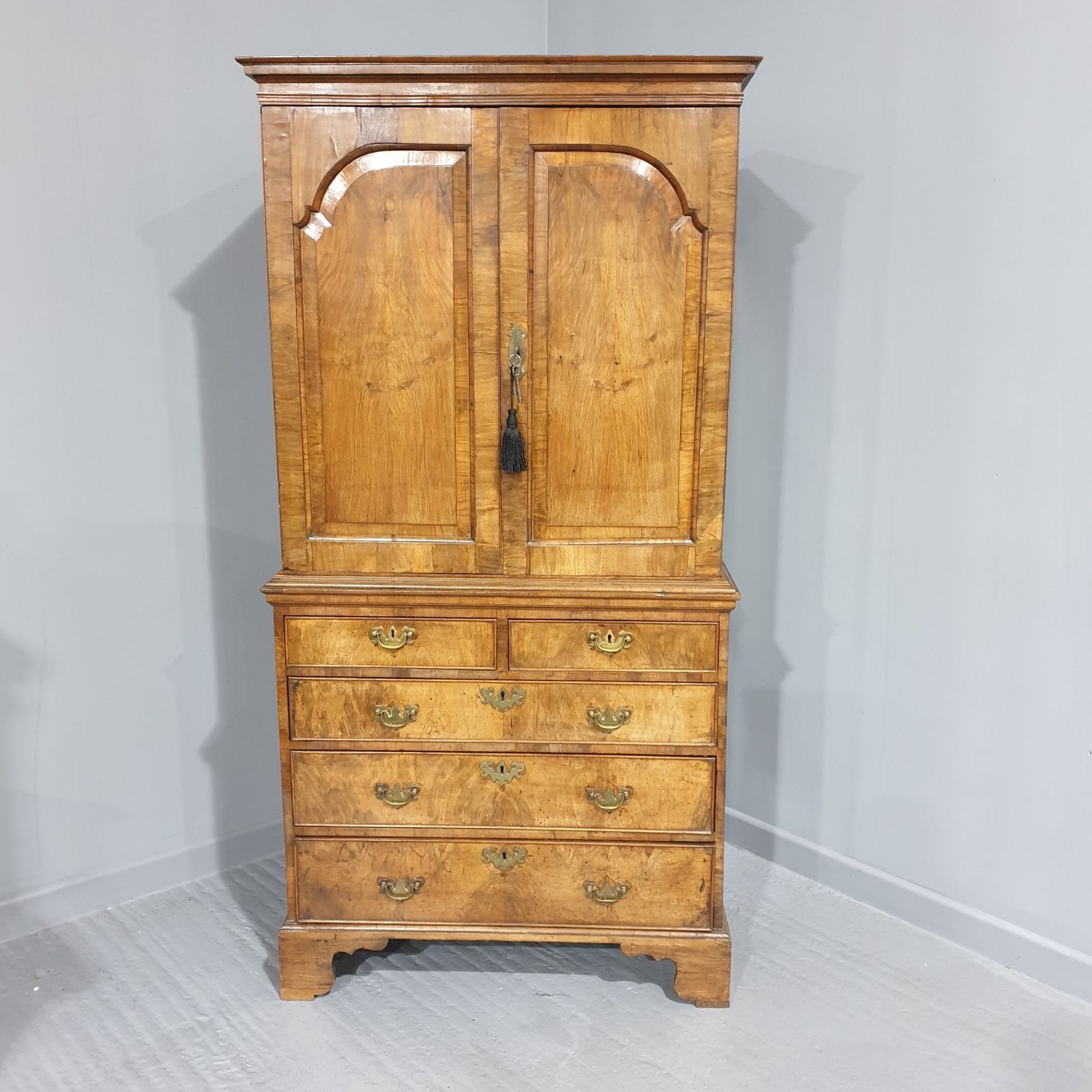 Superb George I Walnut Secretaire Chest Of Small Proportions