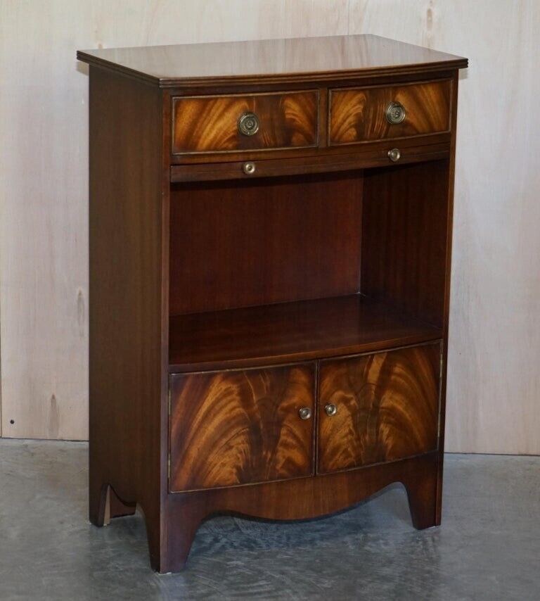 Pair Of Shaws London Bow Fronted Side Bookcase Tables + Butlers Serving Trays photo furniture