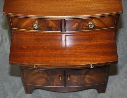 photo for sale Pair Of Shaws London Bow Fronted Side Bookcase Tables + Butlers Serving Trays