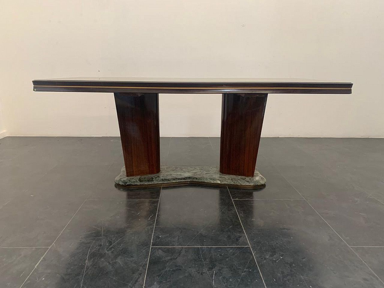 Rosewood Table With Glass Top And Green Alpi Marble Base By Vittorio Dassi For Dassi, 1950s photo furniture